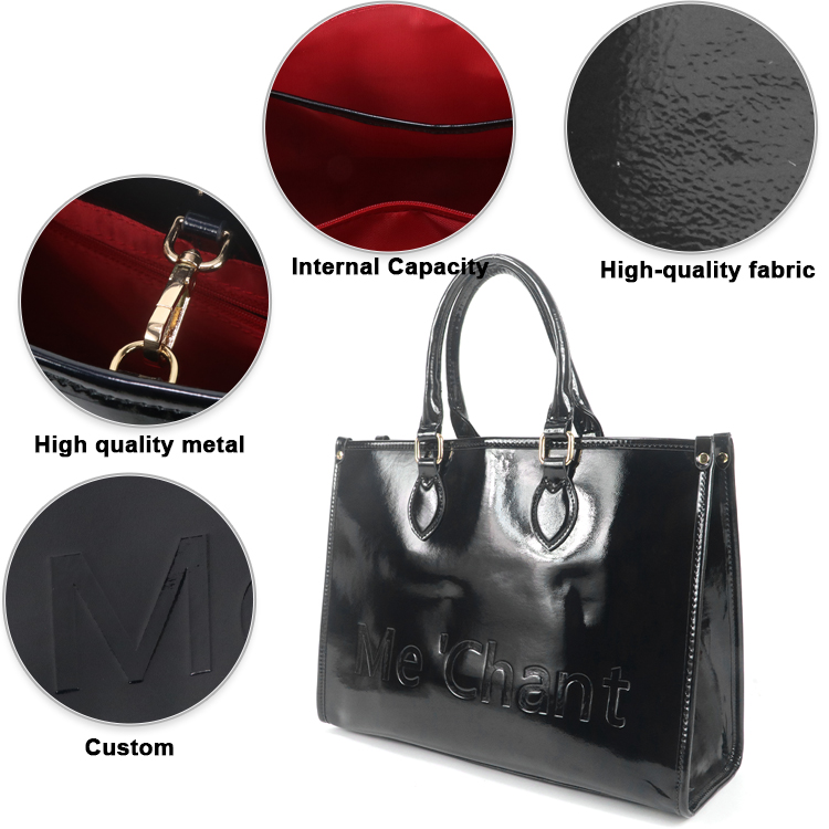 Women Black Glossy Patent PU L - Top Handle Patent Bag 评论和价格