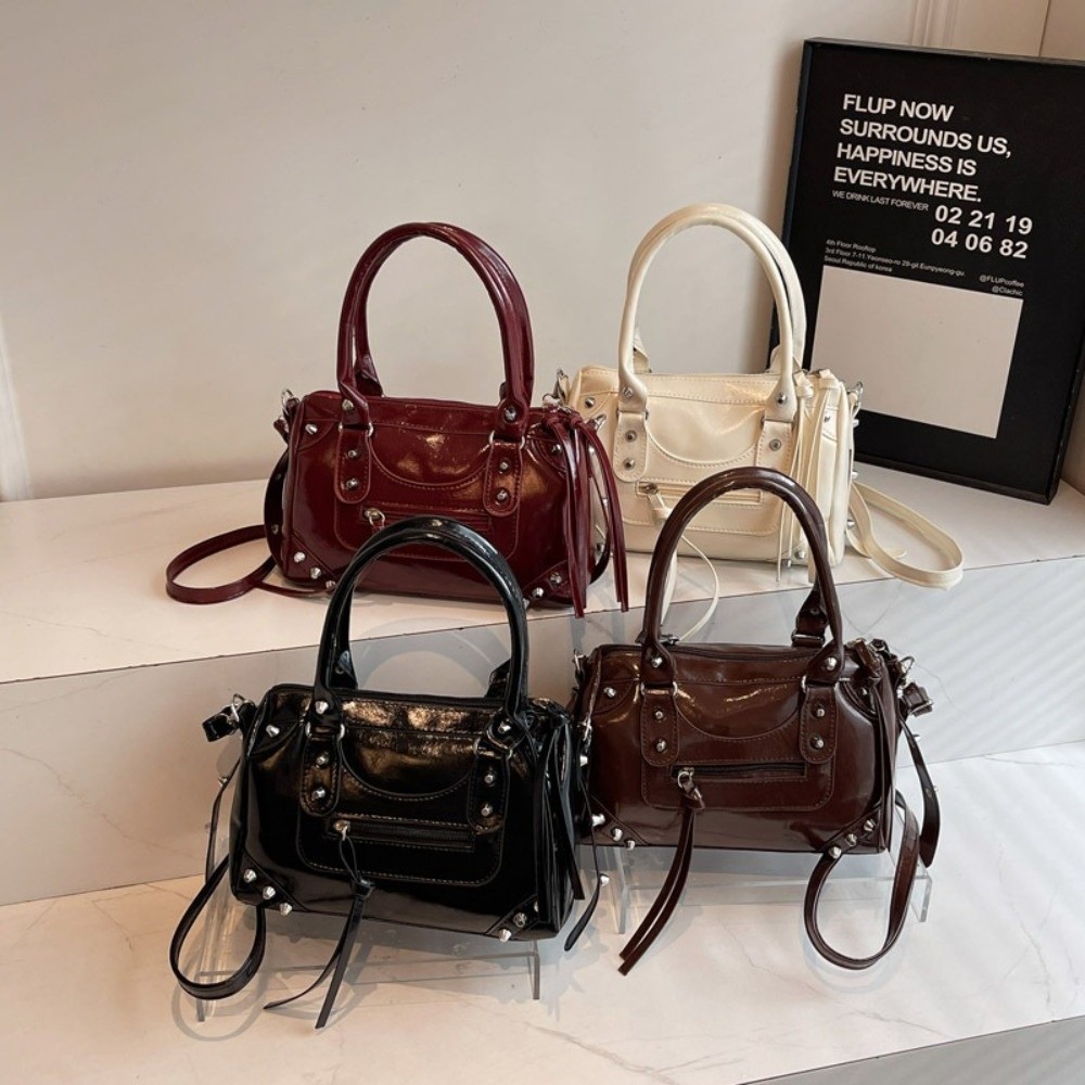 Fashion Rivets Pillow Bag Larg - Top Handle Patent Bag 评论和价格