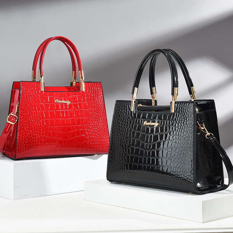 Crocodile Embossed Tote Bag, P - Top Handle Patent Bag 评论和价格